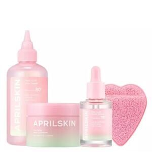 April Skin Bundle NEW Pink Aloe Toner Cleanser Mucin Serum and cleaning puff